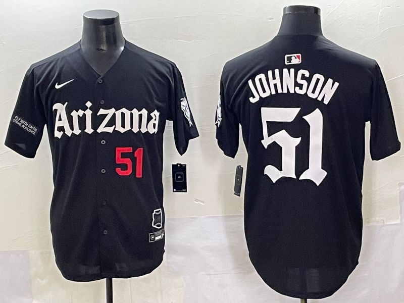 Men 2025 Arizona Diamondback #51 Johnson Black Five generations Joint Name Nike MLB Jersey style 5